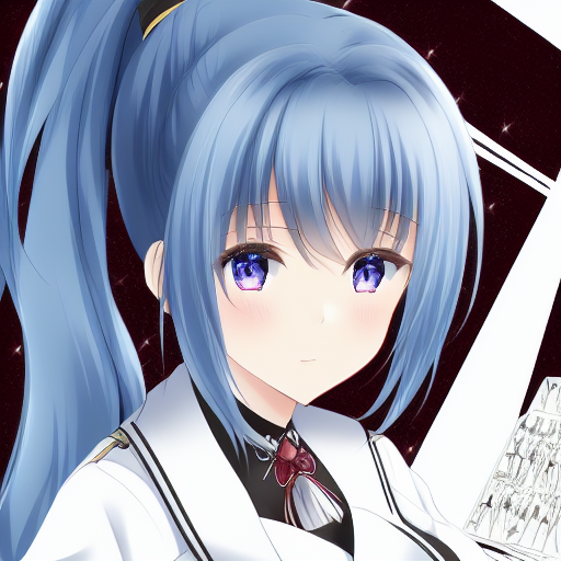“best quality,highly detailed,masterpiece,ultra-detailed,absurdres,artbook,8k_wallpaper,an extremely delicate and beautiful,detailed light,ultra-detailed,anime face,extremely_detailed_eyes_and_face,gorgeous,beautiful detailed eyes,illustration,medium breast,solo,bishoujo,St. Louis_azur lane，cosplay，blue hair，Side single ponytail hair,claret eyes”